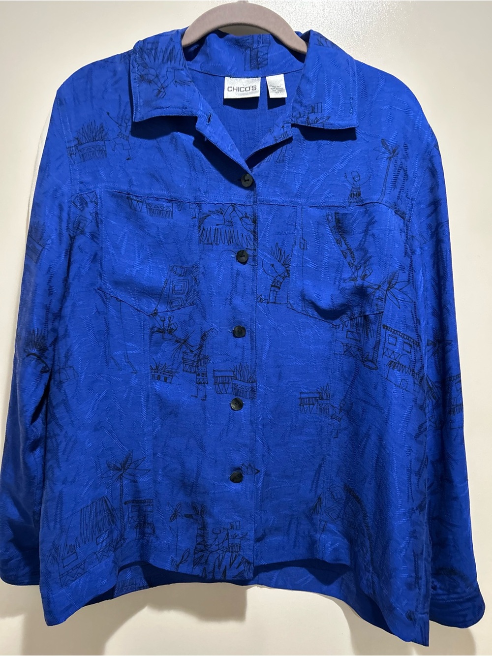 Chico's Vibrant Blue Patterned Button-Up Top